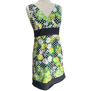 dBy Ltd Retro Sleeveless Bold Floral Dress-sz 8-Polka Dot Stripe Green Hipster